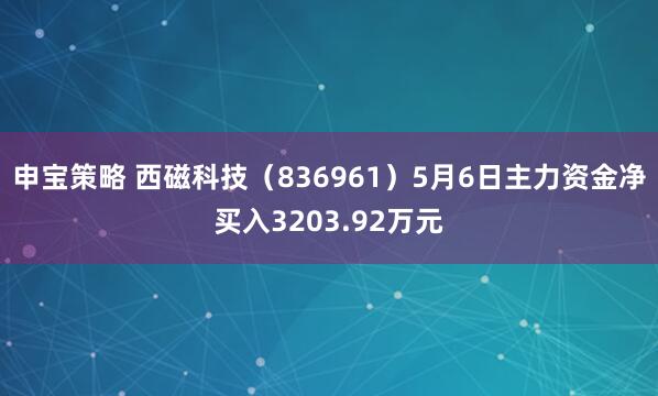 申宝策略 西磁科技（836961）5月6日主力资金净买入3203.92万元